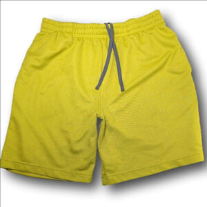 Men's Athletic Works Yellow Mesh Athletic Shorts with Gray Drawstring L